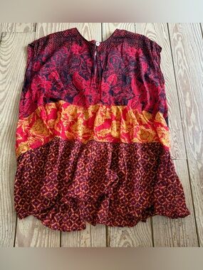 Free People Mixed Print Tiered Sleeveless Top size S